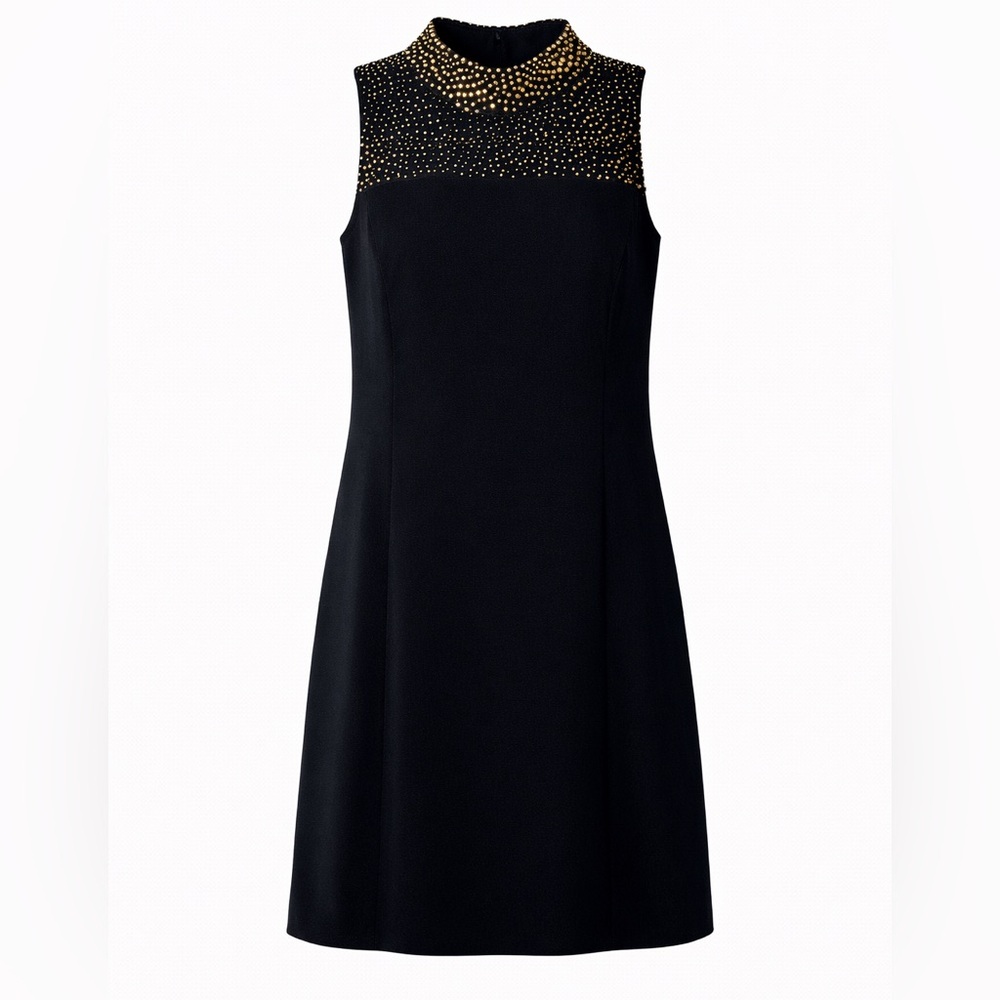 Ann Taylor LOFT Black Embellished Illusion Neck Shift Dress NWT Size 2